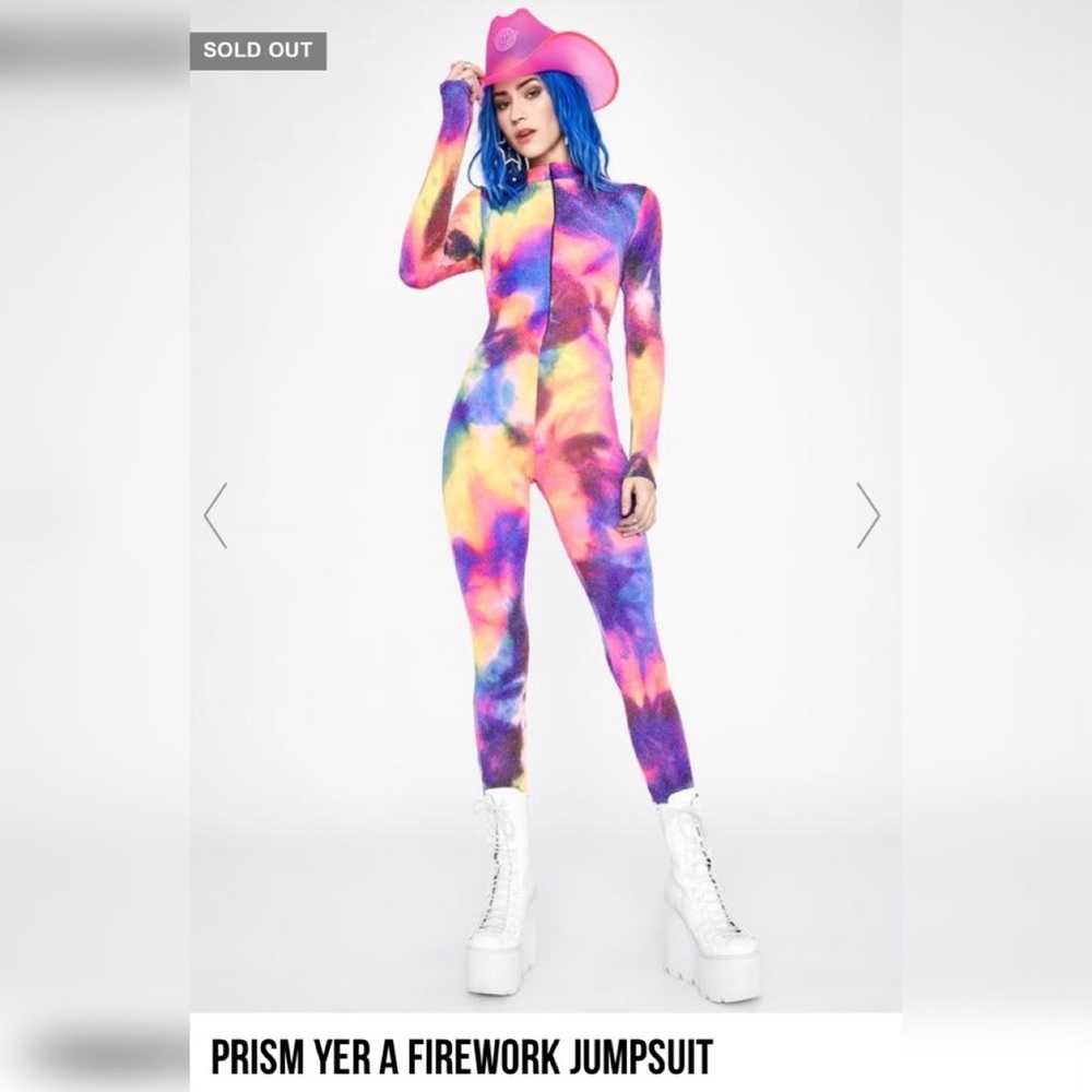 Dolls Kill Prism Yer A FireWork Glitter Jumpsuit Size Small